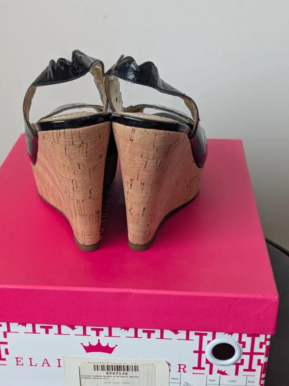 Elaine Turner Naomi Slingback Wedge Sandal Black 6.5